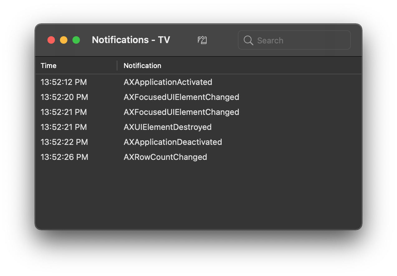 Accessibility Inspector Notification Console