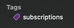 Test inspector showing a "Tags" section showing one entry, "subscriptions".